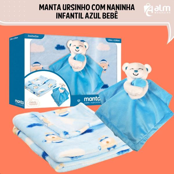 Imagem de Manta Ursinho Com Naninha Infantil AZUL Bebê UNIK Baby