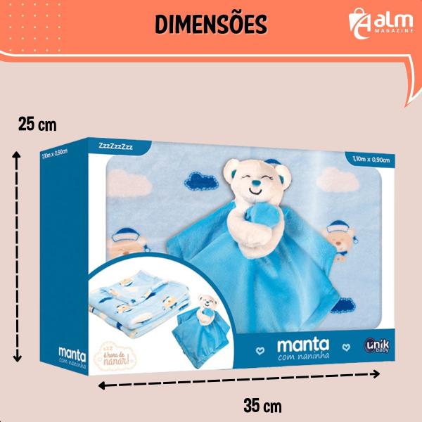 Imagem de Manta Ursinho Com Naninha Infantil AZUL Bebê UNIK Baby