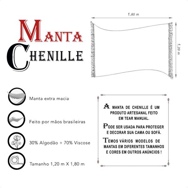 Imagem de Manta Xale de Chenille com Franja 1,20m x  x 1,80m Macia Para Sofa Ambiente Decoração Mais Vendida