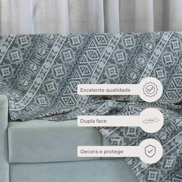 Imagem de Manta Xale Decorativo Para Sofá Tecido Jacquard Com Franja Cinza