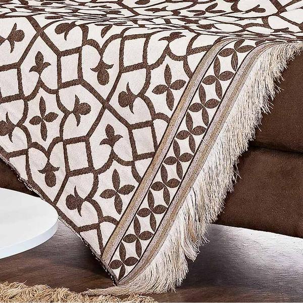 Imagem de Manta Xale Sofá Dupla face jacquard Ambientes Decorativa Com Franja