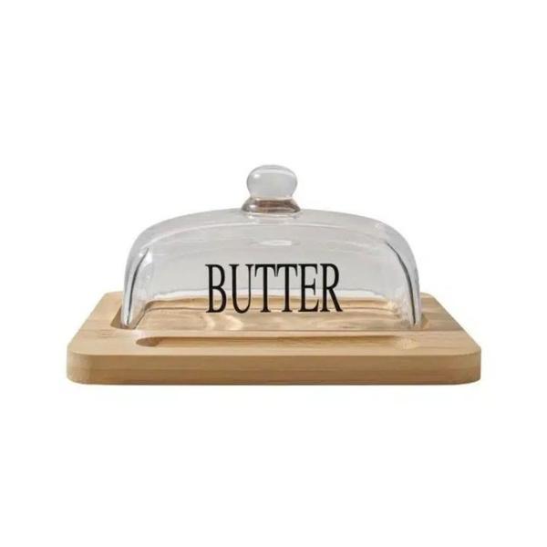 Imagem de Manteigueira Butter em Vidro Suporte em Bambu 17x13cm - Vencedor