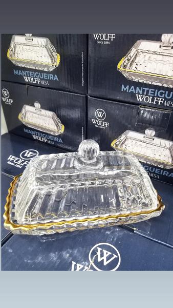 Imagem de Manteigueira de Cristal Imperatriz com fio de ouro 15,5x8,5cm - Wolff