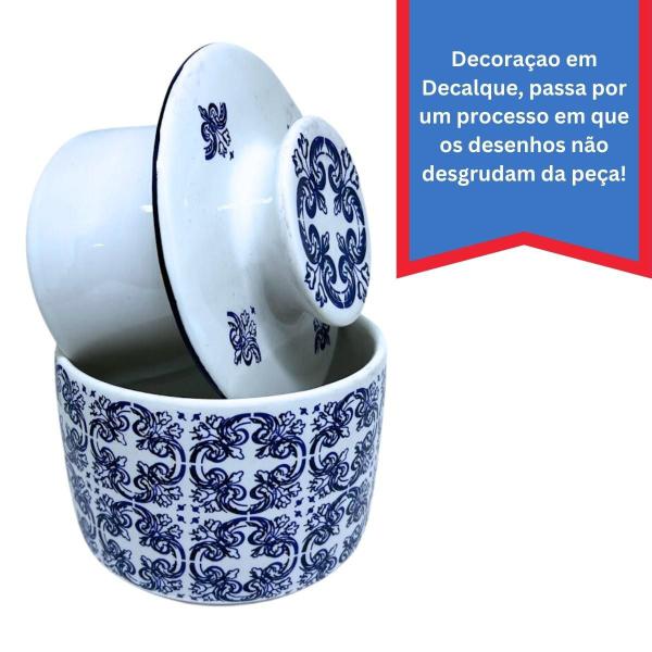 Imagem de Manteigueira Francesa Branca Decoração azul Não precisa ir na geladeira