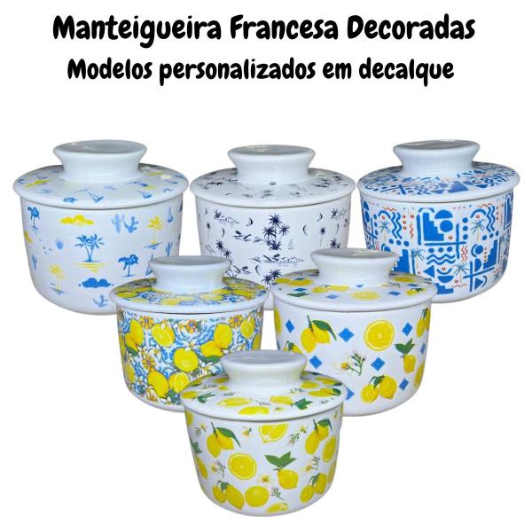 Imagem de Manteigueira Francesa Decorada Limão Triangulo Azul