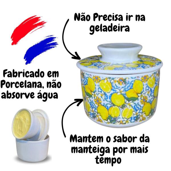 Imagem de Manteigueira Francesa Decorada Limoncello italiano Azul Porcelana Resistente conserva manteiga sempre cremosa sem precisar de geladeira