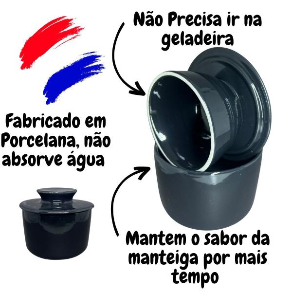 Imagem de Manteigueira Francesa Porcelana Preta mantém Cremosa Gourmet