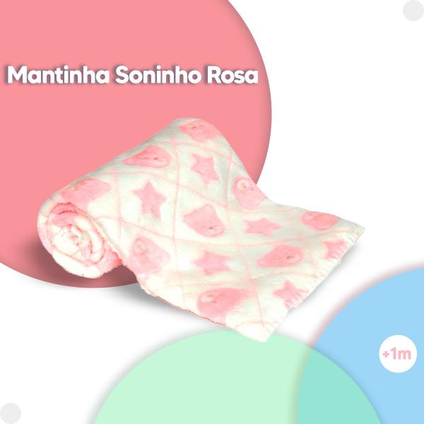 Imagem de Mantinha Infantil Ursinho Azul Bege Rosa 18071 - Buba