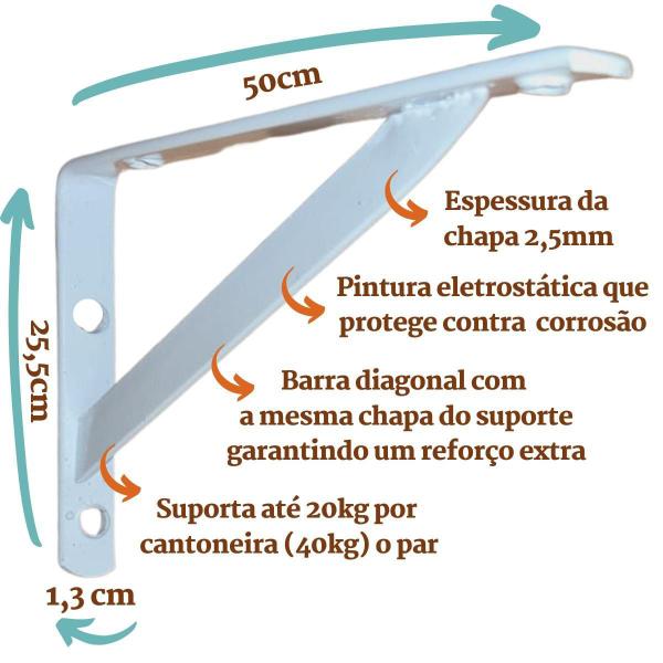 Imagem de Mão Francesa 50Cm 60 Pçs Suporte Cantoneira Para Prateleira