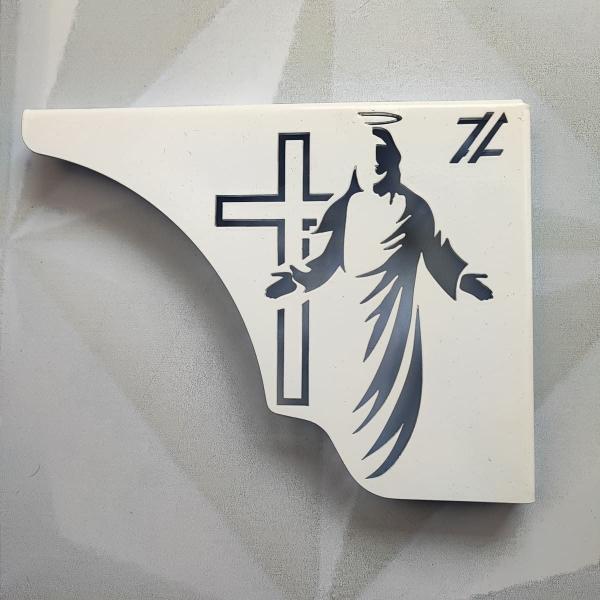 Imagem de Mão Francesa Decorativa 20cm Jesus Cristo Ressuscitado Aço Branco Zarg