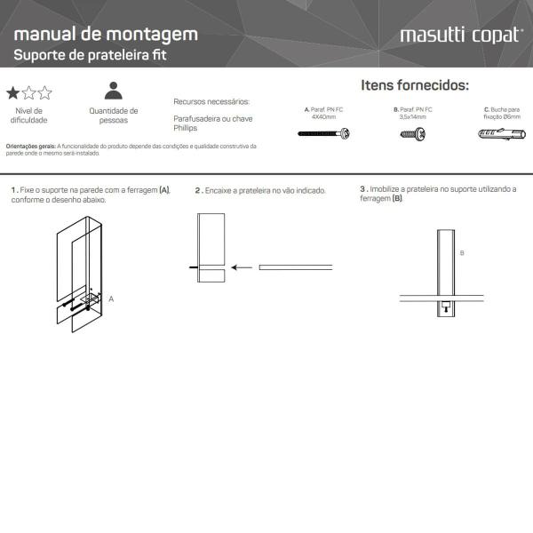 Imagem de Mão Francesa Masutti Preta Dupla Suporte para Prateleiras MDF Reforçado 20kg Parede Aço Carbono