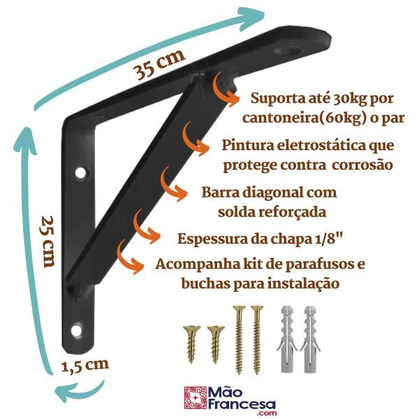 Imagem de Mão Francesa Reforçada 35Cm 5Un Preta Cantoneira Prateleira