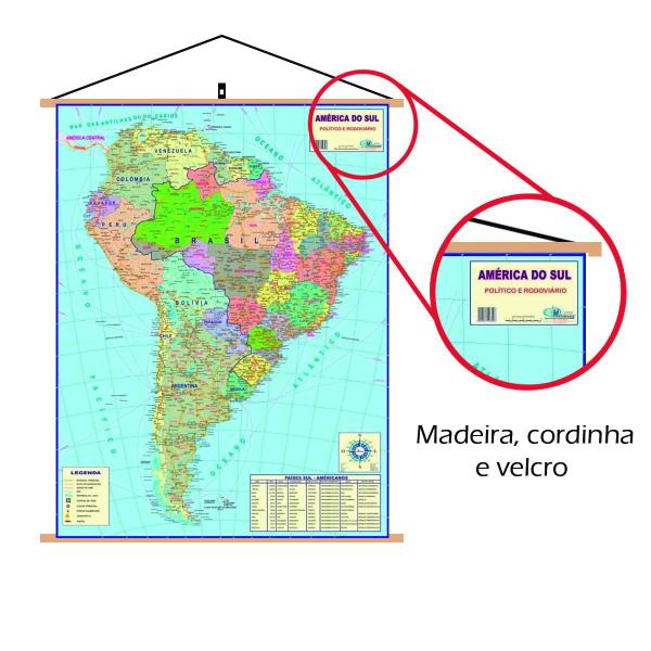 Imagem de Mapa América Do Sul Banner Moldura Laminado Pendurar 120x90 Com Cordinha para Pendurar