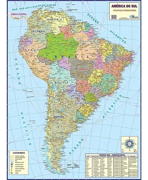 Imagem de Mapa América Do Sul Político E Rodoviário 120x90cm Gigante