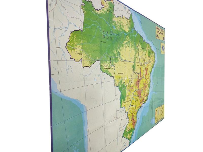 Imagem de Mapa Brasil Físico Regional C/ Hipsometria e Batimetria Escolar Grande 120x90CM Atualizado