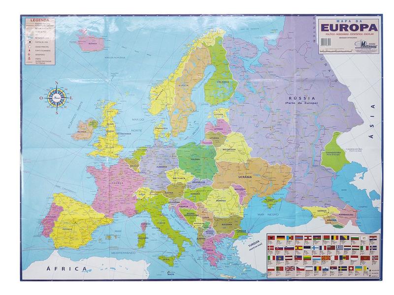 Imagem de Mapa da Europa Político Rodoviário Estático Escolar 120x90CM Grande Revisado e Atualizado