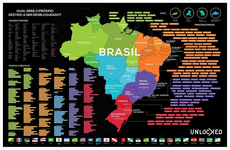 Imagem de Mapa do Brasil de Raspar Unlocked Grande 94x60 cm Sem Moldura