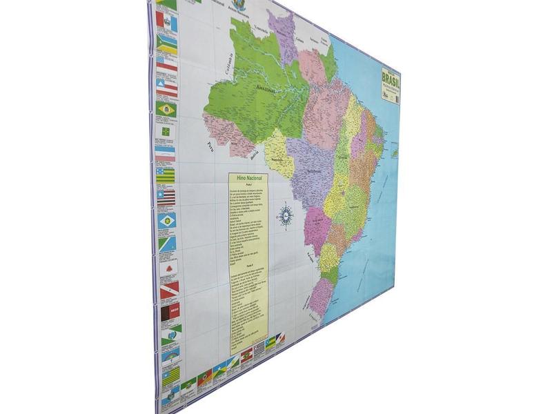 Imagem de Mapa do Brasil Político e Escolar Edição Atualizada Tamanha Grande 120x90CM Bandeira dos Estados