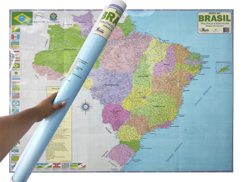 Imagem de Mapa do Brasil Político e Escolar Edição Atualizada Tamanha Grande 120x90CM Bandeira dos Estados