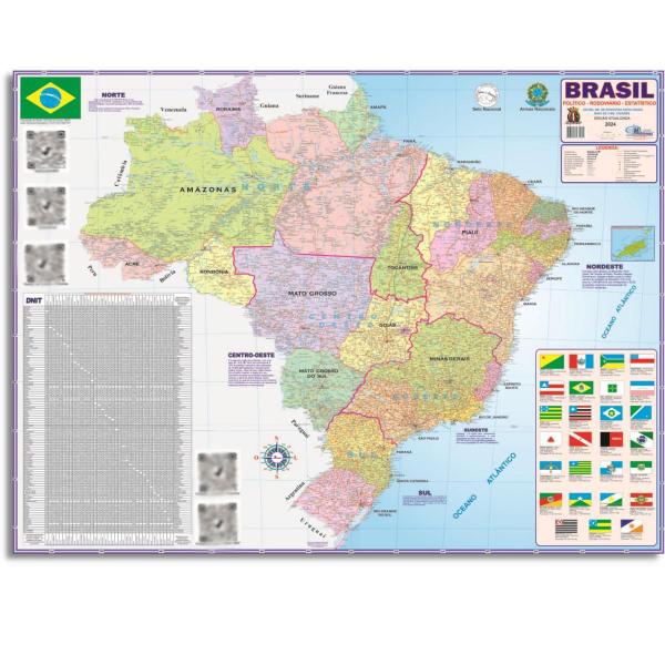 Imagem de Mapa do Brasil Politico Regional Rodoviário Escolar Poster Gigante Dobrado