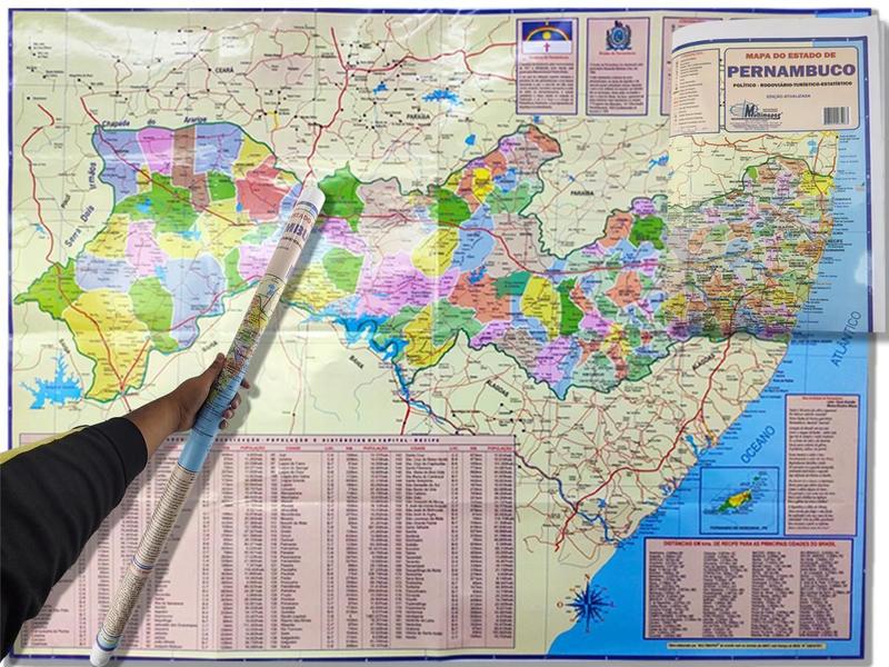 Imagem de Mapa do Estado de Pernambuco Rodoviário Politico Turístico e Estatístico Multimapas Tamanho 120X90