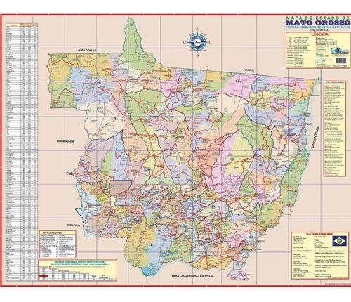 Imagem de Mapa Mato Grosso Politico Regional Rodoviário Poster Dobrado