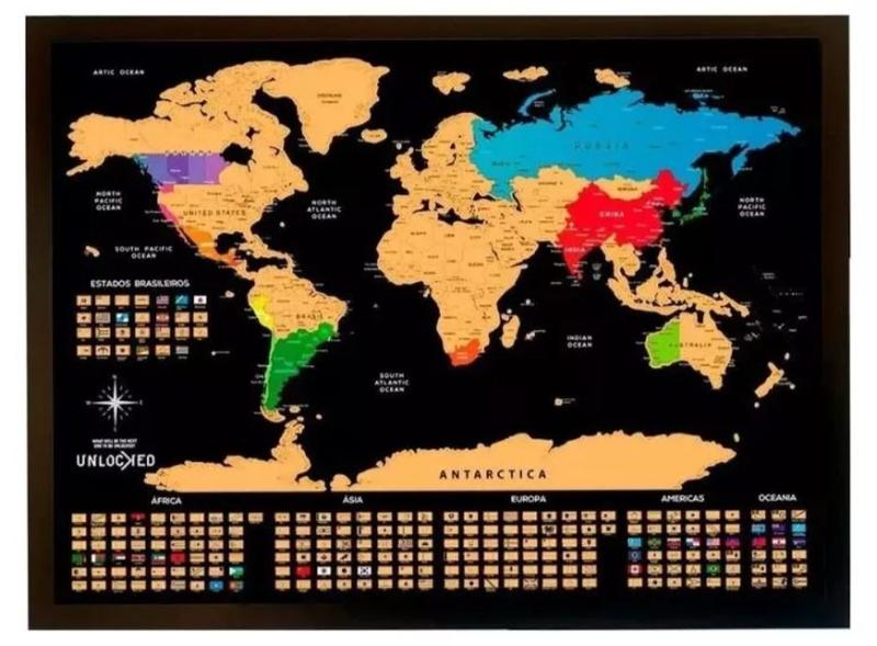 Imagem de Mapa Mundi de Raspar  Unlocked  Sem moldura 94 X  60 cm