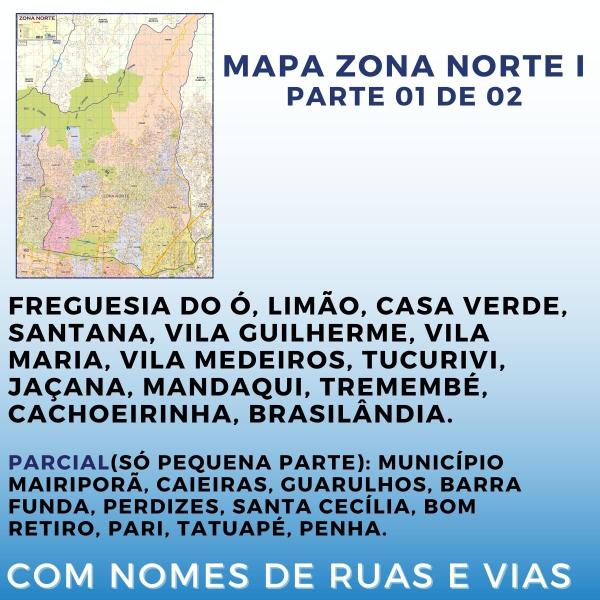 Imagem de Mapa São Paulo Região Zona Norte 1 Parcial Poster Ruas Geográfico Politico