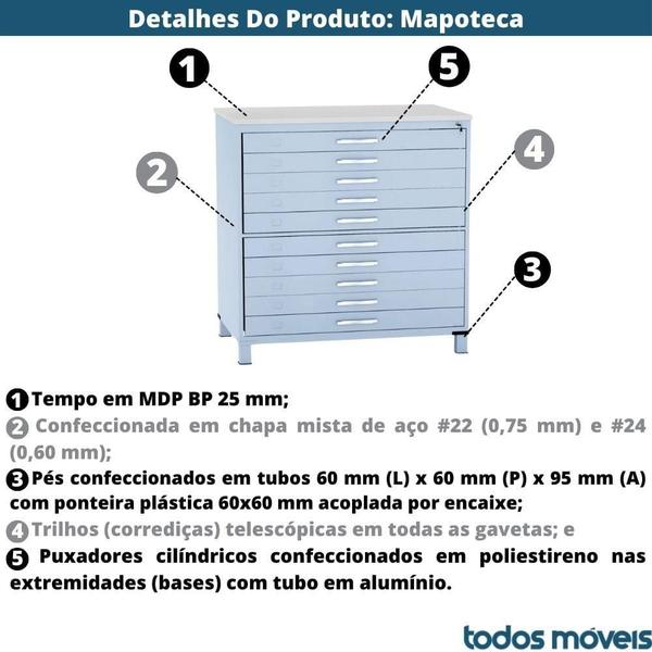 Imagem de Mapoteca 10 Gavetas Pandin 120 cm (Larg) Inmetro Tampo MDP Cinza Estrutura e Gavetas em Aço Lilás