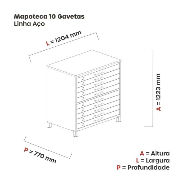 Imagem de Mapoteca de Aço Fixa com 10 Gavetas