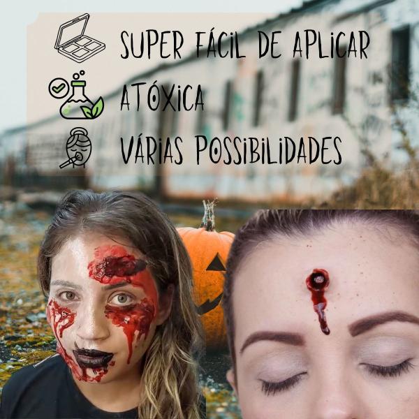 Imagem de Maquiagem de Halloween Fantasia com Prótese de Machucado Sangue Falso