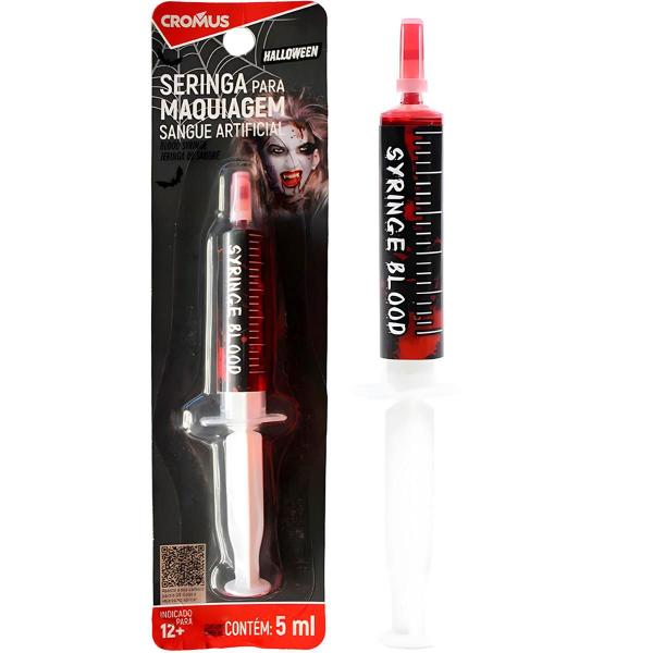 Imagem de Maquiagem de Halloween Sangue Falso na Seringa 5ml para Machucados e Cortes Fácil Aplicação