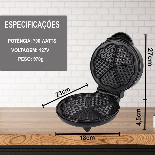 Imagem de Máquina 5 Waffler Grande 110V Antiaderente Coração 700W