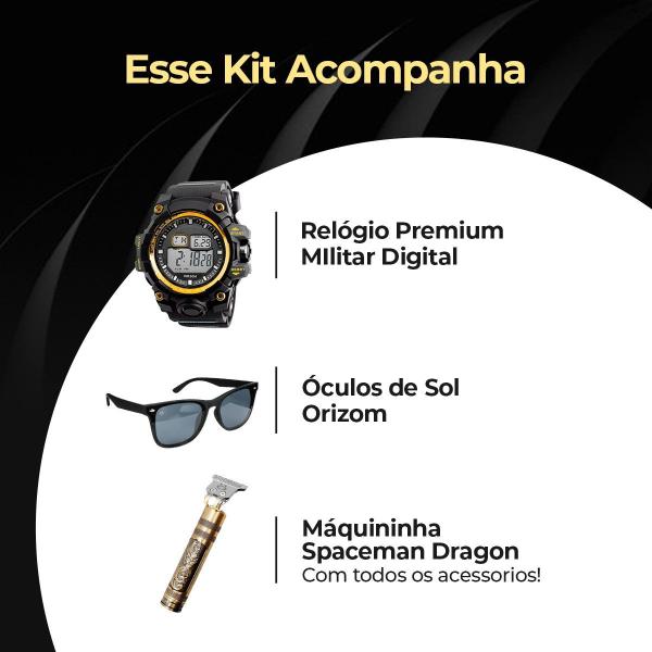 Imagem de Maquina cortar cabelo + relogio masculino digital + oculos sol presente dourado preto esportivo