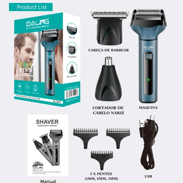 Imagem de Máquina de Barbear Shaver 3 em 1 Daling DL-9217 Recarregável Bivolt