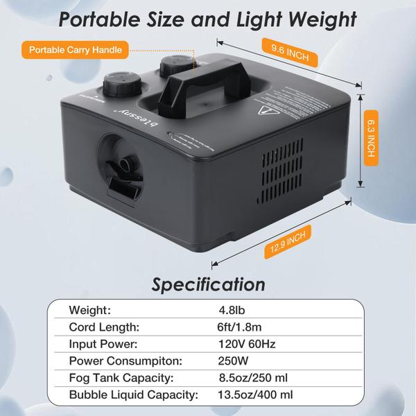 Imagem de Máquina de bolhas de fumaça de neblina lessny Fog Bubble 8000+/ min 250W