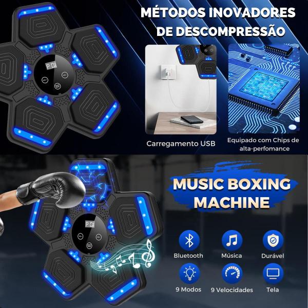 Máquina De Boxe Soco Música Led Treino Inteligente Academia - Kapbom Imagem de Máquina De Boxe Soco Música Led Treino Inteligente Academia