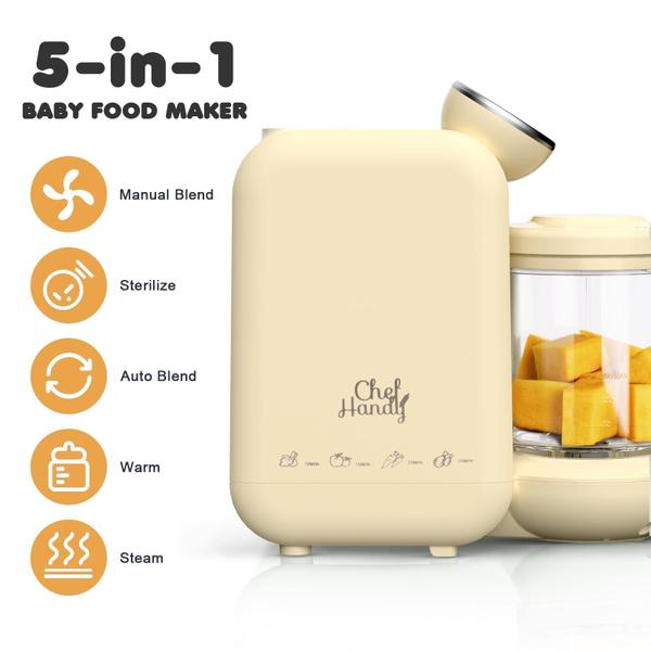 Imagem de Máquina de comida para bebês Chefhandy 5 em 1 com vaporizador e liquidificador amarelo