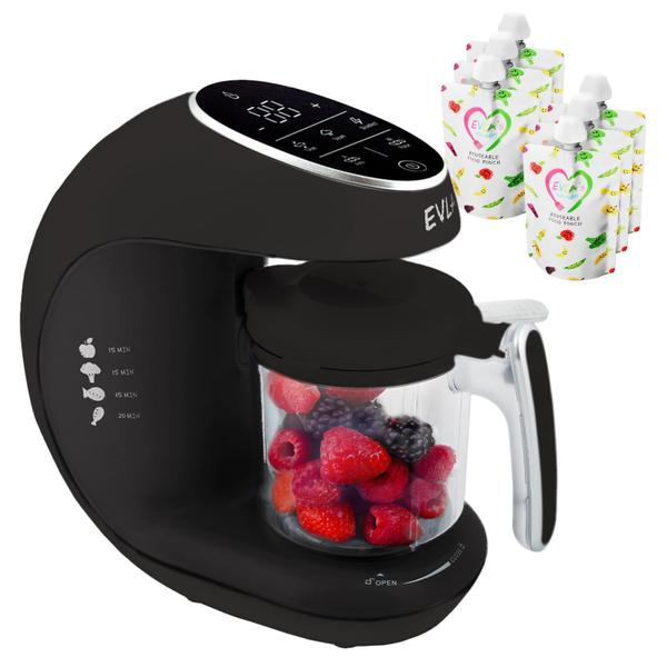 Imagem de Máquina de comida para bebês EVLA'S Steamer Blender com 6 bolsas cinza escuro