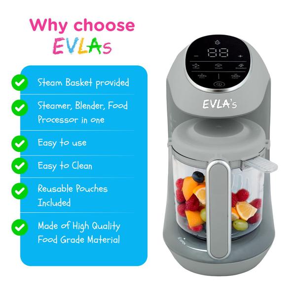 Imagem de Máquina de comida para bebês EVLA'S Steamer Blender com 6 bolsas cinza