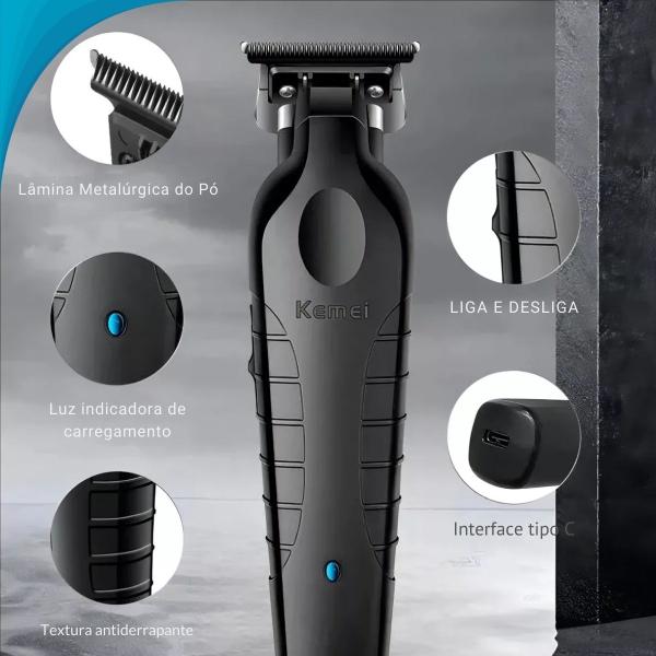 Imagem de Máquina de Corte Kemei KM-2299 Sem Fio para Cortar Cabelo Barba Preto Original