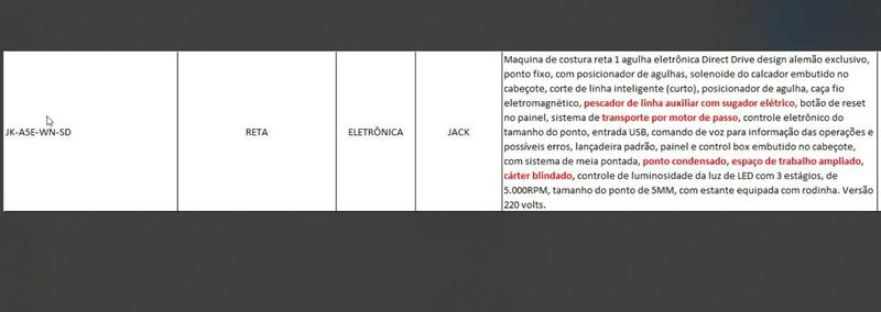 Imagem de Maquina de Costura Reta Eletronica Jack A5 com Sugador-220V