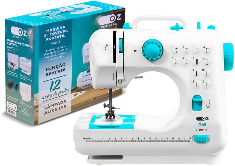 Máquina De Costura Reta Oz Sm1010 Portátil 12 Pontos Branca 110v/220v Máquina De Costura Reta Oz Sm1010 Portátil 12 Pontos Branca 110v/220v
