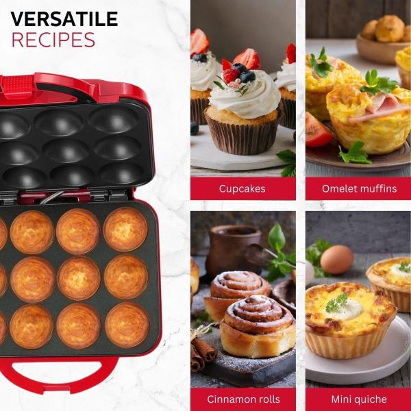 Imagem de Máquina de cupcake Holstein Housewares, revestimento antiaderente, vermelho - faz 12 cupcakes, muffins, pãezinhos de canela e muito mais para aniversários, feriados, vendas de bolos ou ocasiões especiais