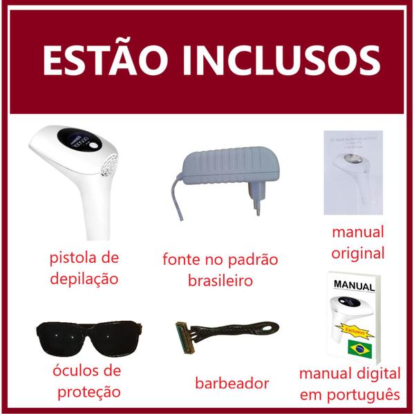 Maquina de Depilacao Luz Pulsada Laser Portatil 900.000 pulsos Depilador a Laser Luz Pulsada Magazine Promosdaeclipse