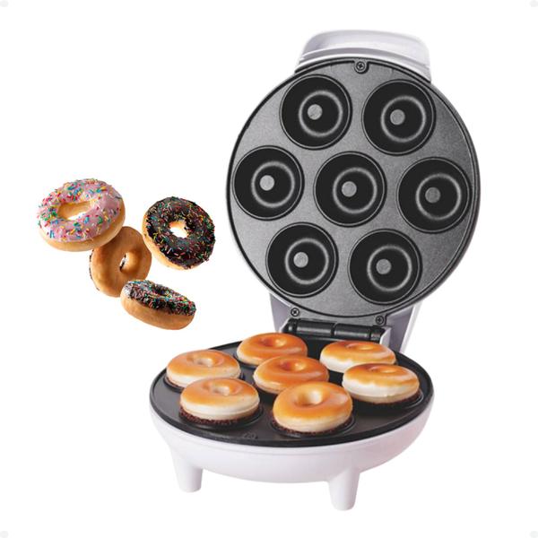 Maquina de Fazer Donuts Mini Rosquinhas Antiaderente Gourmet c/ 7 furos Confeitaria 110V e 220V - Hyllis Donut Maker Imagem de Maquina de Fazer Donuts Mini Rosquinhas Antiaderente Gourmet c/ 7 furos Confeitaria 110V e 220V