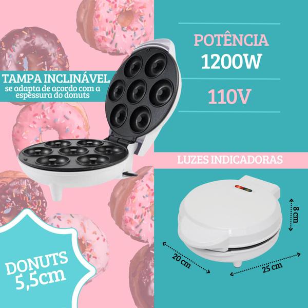 Maquina de Fazer Donuts Mini Rosquinhas Antiaderente Gourmet c/ 7 furos Confeitaria 110V e 220V - Hyllis Donut Maker Imagem de Maquina de Fazer Donuts Mini Rosquinhas Antiaderente Gourmet c/ 7 furos Confeitaria 110V e 220V