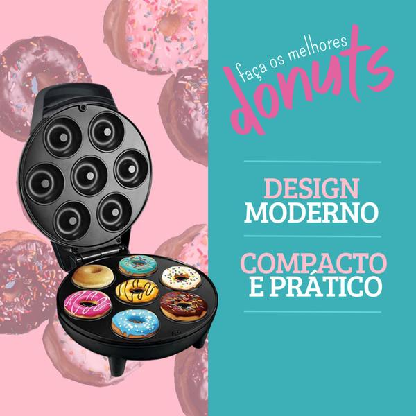 Maquina de Fazer Donuts Mini Rosquinhas Antiaderente Gourmet c/ 7 furos Confeitaria 110V e 220V - Hyllis Donut Maker Imagem de Maquina de Fazer Donuts Mini Rosquinhas Antiaderente Gourmet c/ 7 furos Confeitaria 110V e 220V