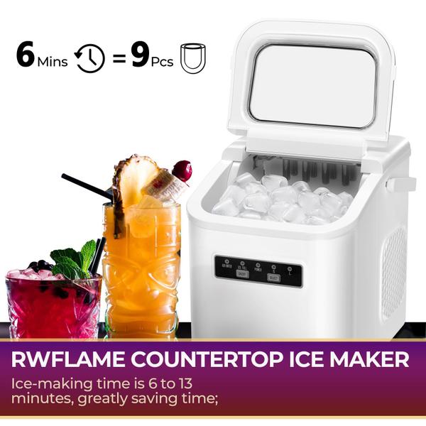 Imagem de Máquina de fazer gelo de bancada R.W.FLAME 9 Bullet Ice Cubes 26,5 lbs/24h