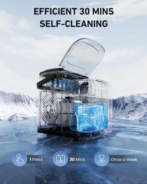 Máquina de fazer gelo EASYERA, bancada portátil, 12 kg, 24 horas, autolimpante Imagem de Máquina de fazer gelo EASYERA, bancada portátil, 12 kg, 24 horas, autolimpante